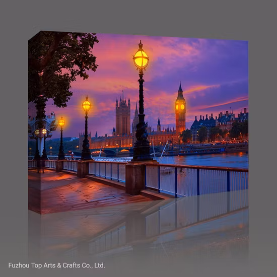 Marco de luz LED para pared, póster nórdico, arte, decoración del hogar, ciudad de noche, póster, lienzo impreso, pintura