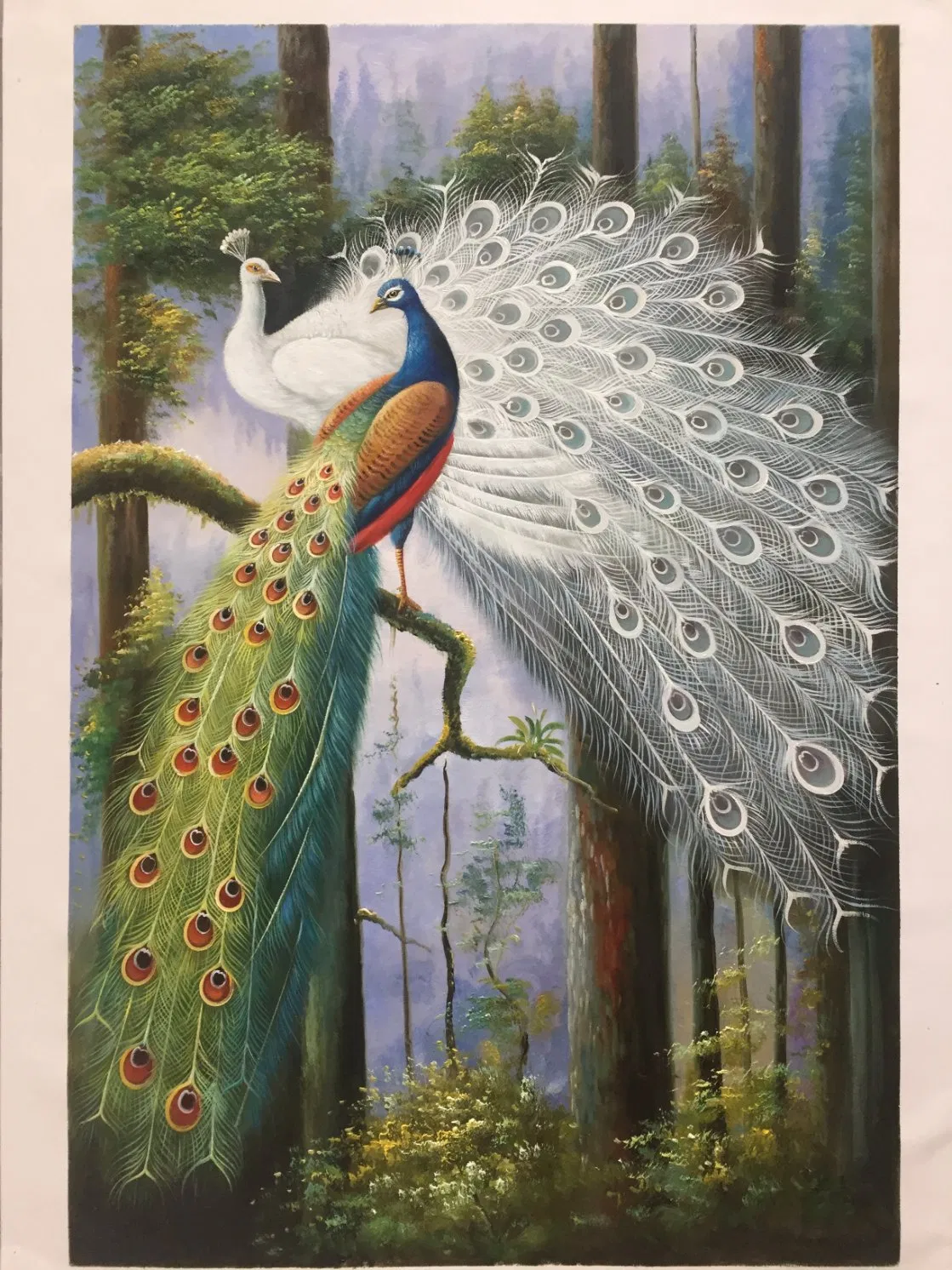 Pintura al óleo china de la lona del pavo real para la decoración de la pared