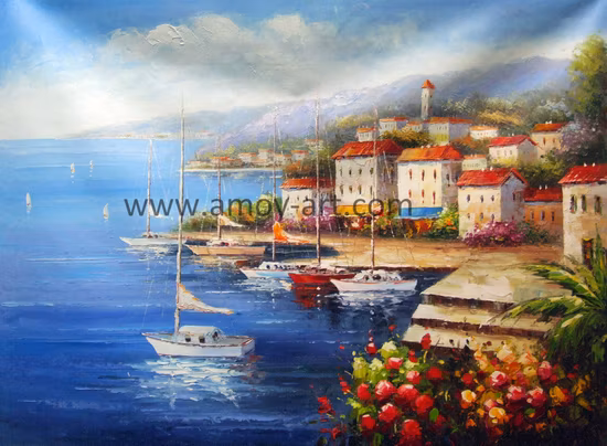 Pintura al óleo de paisaje de flores mediterráneas de estilo europeo sobre lienzo